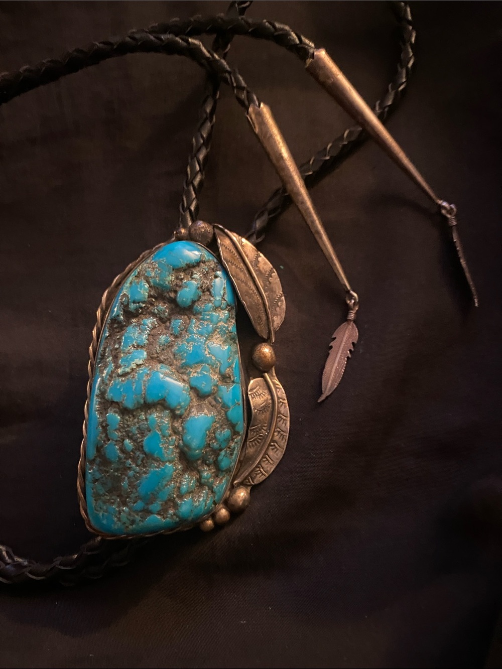 Beautiful Turquenite stone Bolo Tie with SS accents.
